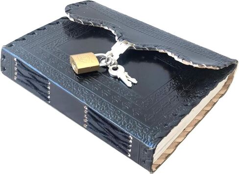 LGAB Leather Journal with lock Writing Pad | Unlined Notepad Book with Lock & Key for Men & Women (Black) in Saudi Arabia