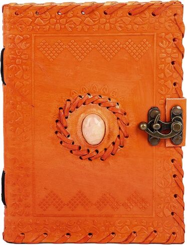 TUZECH Leather Journal for Men and Women Leather Diary to Write Poems,Sketchbook, Record Keeping Notebook Personal Memoir with C- Lock Unlined (7 Inches) (Orange) in Saudi Arabia