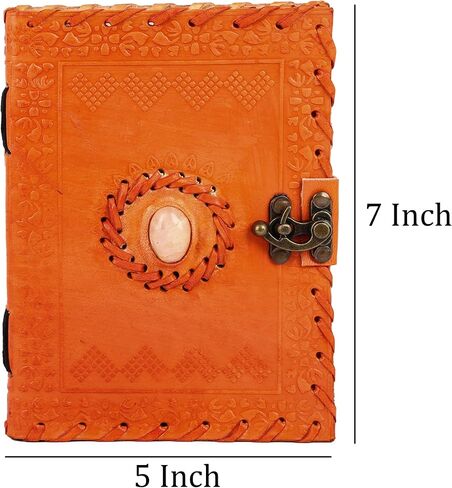 TUZECH Leather Journal for Men and Women Leather Diary to Write Poems,Sketchbook, Record Keeping Notebook Personal Memoir with C- Lock Unlined (7 Inches) (Orange) in Saudi Arabia