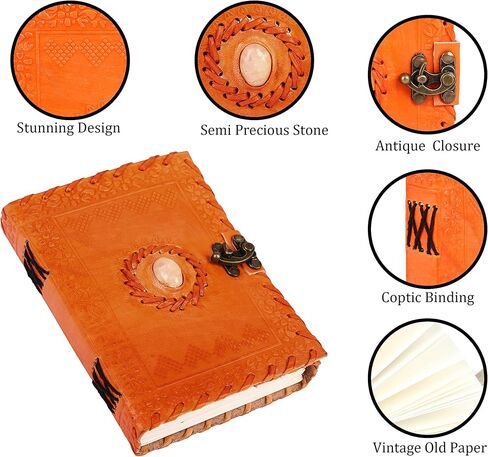TUZECH Leather Journal for Men and Women Leather Diary to Write Poems,Sketchbook, Record Keeping Notebook Personal Memoir with C- Lock Unlined (7 Inches) (Orange) in Saudi Arabia