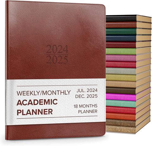 Gallery Leather Academic Planner 2024-2025, Teacher and Student Weekly Monthly Planner, Elegantly Bound Calendar with Gold-Gilded Page Edges, 18 Months - Acadia Tan - 9 x 7 " in Saudi Arabia