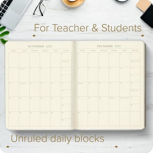 Gallery Leather Academic Planner 2024-2025, Teacher and Student Weekly Monthly Planner, Elegantly Bound Calendar with Gold-Gilded Page Edges, 18 Months - Acadia Tan - 9 x 7 " in Saudi Arabia