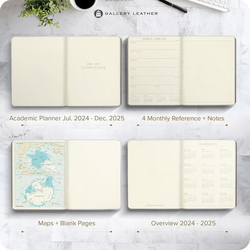 Gallery Leather Academic Planner 2024-2025, Teacher and Student Weekly Monthly Planner, Elegantly Bound Calendar with Gold-Gilded Page Edges, 18 Months - Acadia Tan - 9 x 7 " in Saudi Arabia