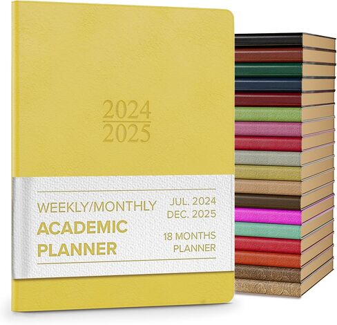 Gallery Leather Academic Planner 2024-2025, Teacher and Student Weekly Monthly Planner, Elegantly Bound Calendar with Gold-Gilded Page Edges, 18 Months - Acadia Tan - 9 x 7 " in Saudi Arabia
