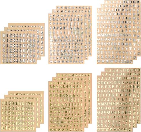ملصقات أرقام الحروف الأبجدية من AIEX 18 ورقة، ملصق حروف معدنية صغيرة بأحرف كبيرة وملصق أرقام صغيرة لسجل القصاصات، والحرف اليدوية (ذهبي، فضي) in Saudi Arabia