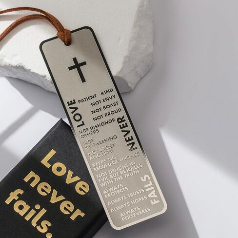 Metal Bible Bookmark, Christian Bookmarks for Women and Men, Shiny Stainless Steel, 1 Corinthians 13 Phrases, Sunday School Gifts, Church Gifts, Christmas Gifts & More (Love Never Fails) in Saudi Arabia