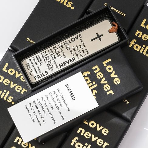 Metal Bible Bookmark, Christian Bookmarks for Women and Men, Shiny Stainless Steel, 1 Corinthians 13 Phrases, Sunday School Gifts, Church Gifts, Christmas Gifts & More (Love Never Fails) in Saudi Arabia