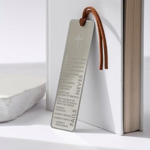 Metal Bible Bookmark, Christian Bookmarks for Women and Men, Shiny Stainless Steel, 1 Corinthians 13 Phrases, Sunday School Gifts, Church Gifts, Christmas Gifts & More (Love Never Fails) in Saudi Arabia