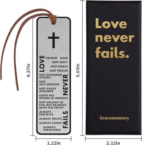 Metal Bible Bookmark, Christian Bookmarks for Women and Men, Shiny Stainless Steel, 1 Corinthians 13 Phrases, Sunday School Gifts, Church Gifts, Christmas Gifts & More (Love Never Fails) in Saudi Arabia