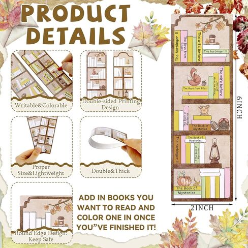 Eersida 100 قطعة من الإشارات المرجعية لتتبع الكتب وتصميم رف الكتب والإشارات المرجعية على الوجهين لصفحة القراءة وعلامات الكتاب السائبة لقراءة الإشارات المرجعية لمحبي الكتب والطلاب المعلمين (نمط الخريف) in Kuwait
