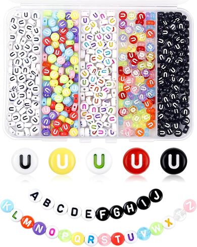 500PCS FIVEIZERO Letter E Beads, 4x7mm Colored Round Letter Beads, Acrylic Assorted Alphabet Beads for Friendship Bracelet Making and DIY Crafts in Kuwait