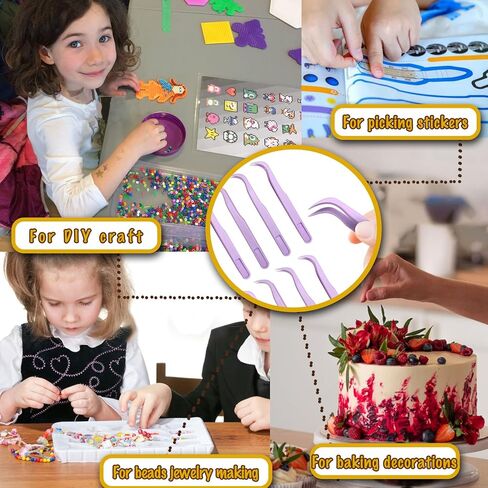 12 Pack Plastic Tweezers For Crafts Kids Long Bent 4.5 Inch Tweezers For Crafting DIY Bead Jewelry Making, Baking Decoration, Feeding reptiles, Disposable Stickers Tweezers Bulk in Kuwait