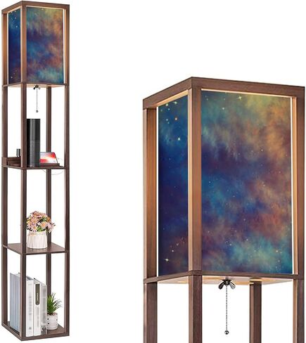 Floor Lamp with Shelves Abstract black red acrylic ink Fantastic chaotic black red pattern Modern Standing Tall Lamp USB Ports & Power Outlet Corner Lamp Nightstand Light for Living Room Bedroom in Saudi Arabia