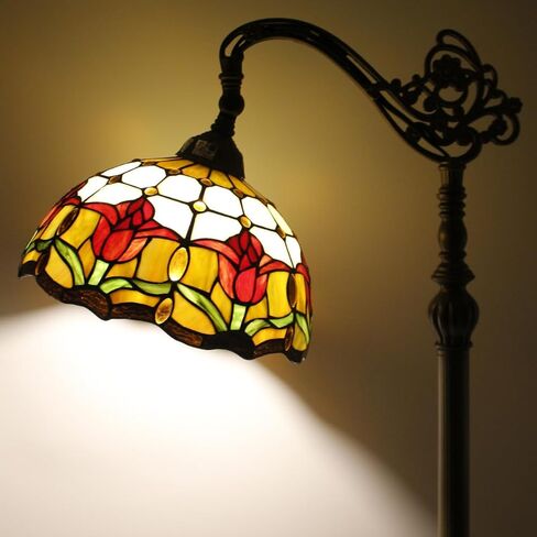 WERFACTORY Tiffany Floor Lamp Red Tulip Flower Stained Glass Arched Lamp 12X18X64 Inches Gooseneck Adjustable Corner Standing Reading Light Decor Bedroom Living Room S030 Series in Kuwait