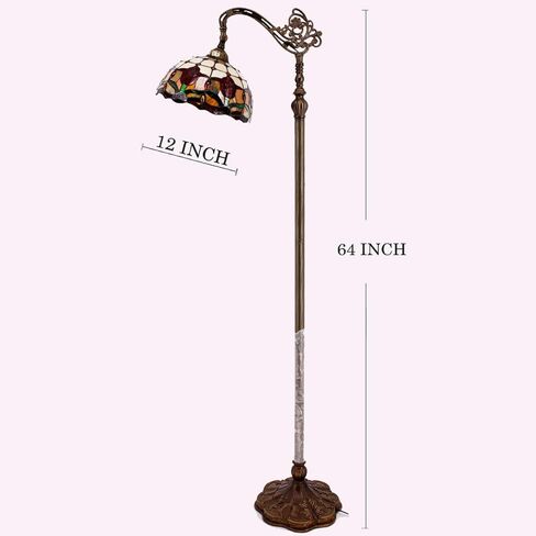 WERFACTORY Tiffany Floor Lamp Red Tulip Flower Stained Glass Arched Lamp 12X18X64 Inches Gooseneck Adjustable Corner Standing Reading Light Decor Bedroom Living Room S030 Series in Kuwait