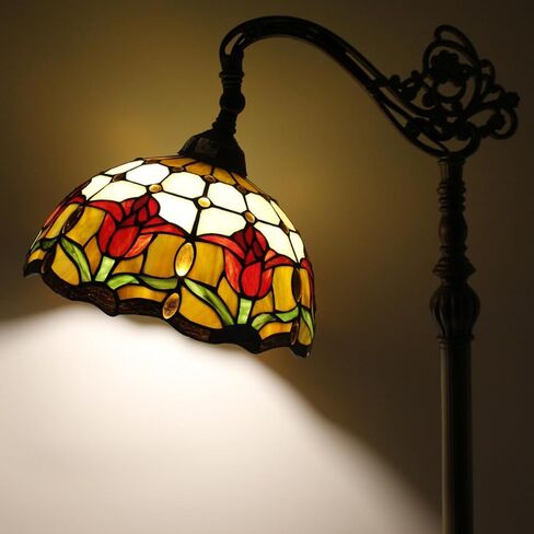 WERFACTORY Tiffany Floor Lamp Red Tulip Flower Stained Glass Arched Lamp 12X18X64 Inches Gooseneck Adjustable Corner Standing Reading Light Decor Bedroom Living Room S030 Series in Kuwait