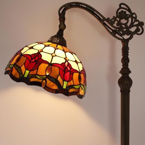 WERFACTORY Tiffany Floor Lamp Red Tulip Flower Stained Glass Arched Lamp 12X18X64 Inches Gooseneck Adjustable Corner Standing Reading Light Decor Bedroom Living Room S030 Series in Kuwait