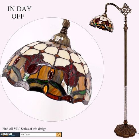 WERFACTORY Tiffany Floor Lamp Red Tulip Flower Stained Glass Arched Lamp 12X18X64 Inches Gooseneck Adjustable Corner Standing Reading Light Decor Bedroom Living Room S030 Series in Kuwait