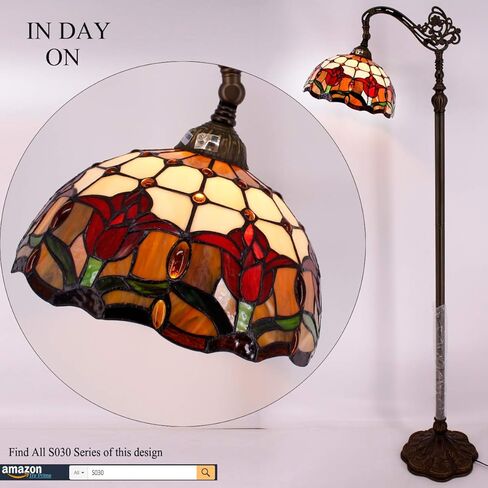 WERFACTORY Tiffany Floor Lamp Red Tulip Flower Stained Glass Arched Lamp 12X18X64 Inches Gooseneck Adjustable Corner Standing Reading Light Decor Bedroom Living Room S030 Series in Kuwait