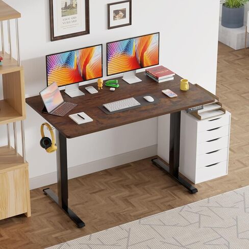 PayLessHere 48 Adjustable Height Standing Desk Computer Desk with Large Space and Headphone Holder Office Desk with Electric Lifting and 2 Memory Function for Office Meeting Room,Brown in Saudi Arabia