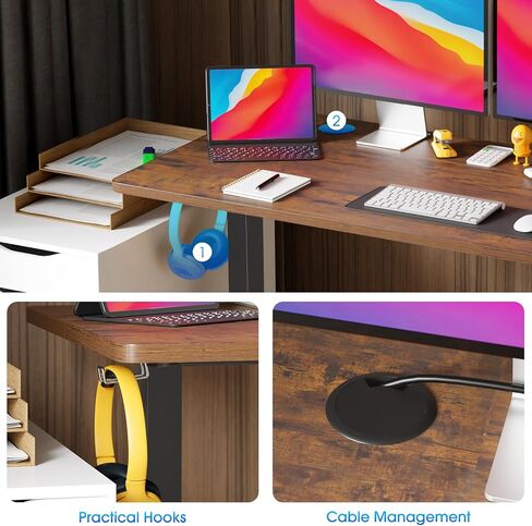 PayLessHere 48 Adjustable Height Standing Desk Computer Desk with Large Space and Headphone Holder Office Desk with Electric Lifting and 2 Memory Function for Office Meeting Room,Brown in Saudi Arabia