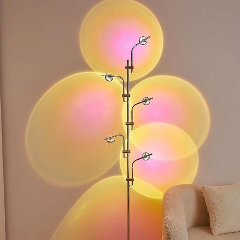 مصباح أرضي لجهاز عرض VENIVIDI Halo، مصباح أرضي متعدد الرؤوس 4000K LED 5، مرشحات ألوان قابلة للاستبدال، مصباح غروب الشمس، مصباح أرضي غير تقليدي للإضاءة المحيطة في غرف المعيشة وغرف النوم وغرف الطعام-كروم in Saudi Arabia