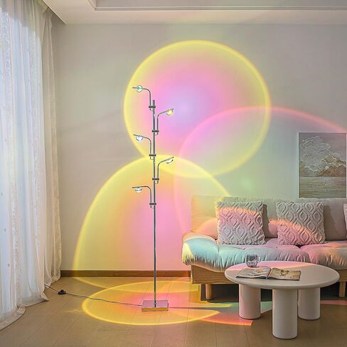 مصباح أرضي لجهاز عرض VENIVIDI Halo، مصباح أرضي متعدد الرؤوس 4000K LED 5، مرشحات ألوان قابلة للاستبدال، مصباح غروب الشمس، مصباح أرضي غير تقليدي للإضاءة المحيطة في غرف المعيشة وغرف النوم وغرف الطعام-كروم in Saudi Arabia