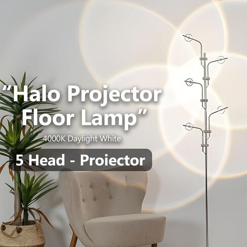 مصباح أرضي لجهاز عرض VENIVIDI Halo، مصباح أرضي متعدد الرؤوس 4000K LED 5، مرشحات ألوان قابلة للاستبدال، مصباح غروب الشمس، مصباح أرضي غير تقليدي للإضاءة المحيطة في غرف المعيشة وغرف النوم وغرف الطعام-كروم in Saudi Arabia