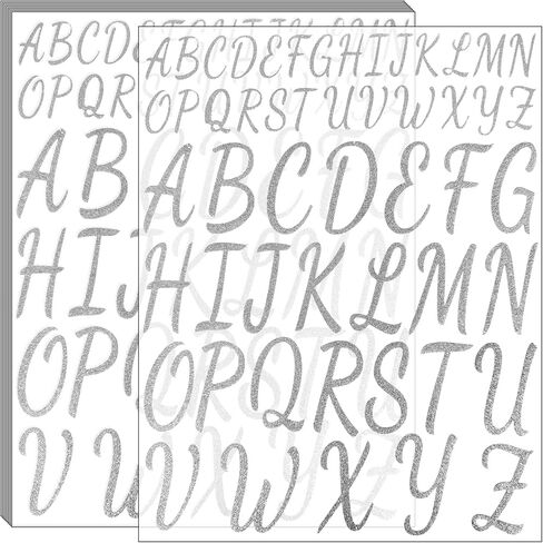 10 Sheets Glitter Letter Stickers 1 Inch 2 Inch Alphabet Stickers Self Adhesive Stick on Letters for Grad Cap Decoration, Classroom Business Home Decor(Silver) in Saudi Arabia