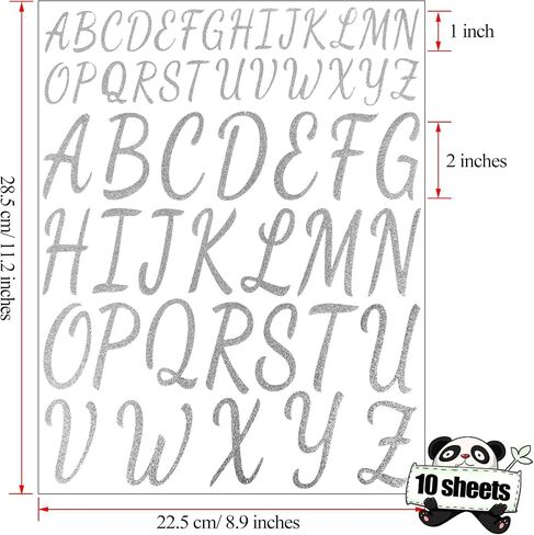 10 Sheets Glitter Letter Stickers 1 Inch 2 Inch Alphabet Stickers Self Adhesive Stick on Letters for Grad Cap Decoration, Classroom Business Home Decor(Silver) in Saudi Arabia