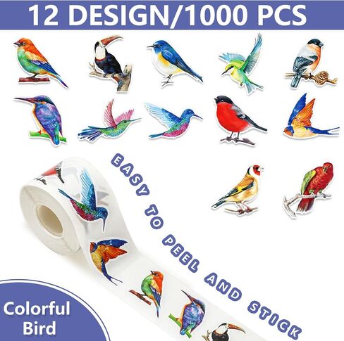 1000 قطعة من ملصقات الطيور، 12 تصميمًا، ملصقات ورقية ملونة للطيور، ملصقات تزيين ذاتية اللصق لمستلزمات حفلات ديكور سجل القصاصات، لفتان in Saudi Arabia