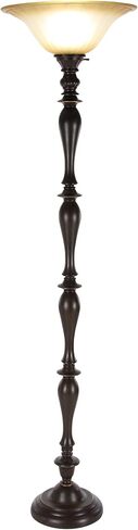 Deco 79 Polystone Room Torchiere Antique Style Turned Floor Lamp with Cream Glass Shade, Standing Lamp 16" x 16" x 72", Brown in Saudi Arabia