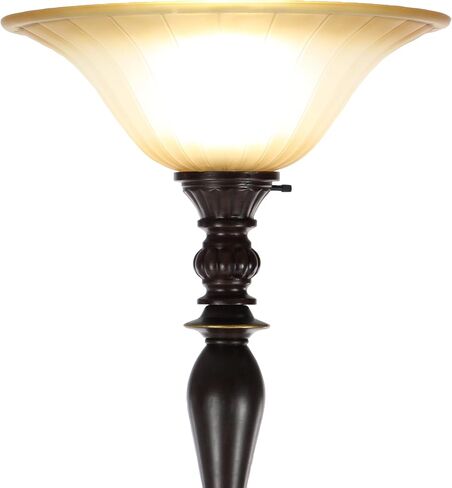 Deco 79 Polystone Room Torchiere Antique Style Turned Floor Lamp with Cream Glass Shade, Standing Lamp 16" x 16" x 72", Brown in Saudi Arabia