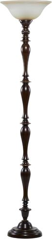 Deco 79 Polystone Room Torchiere Antique Style Turned Floor Lamp with Cream Glass Shade, Standing Lamp 16" x 16" x 72", Brown in Saudi Arabia