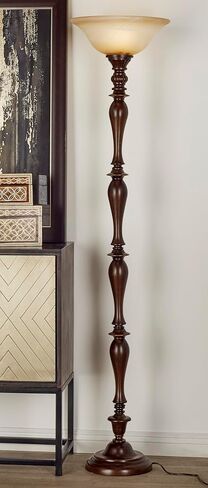 Deco 79 Polystone Room Torchiere Antique Style Turned Floor Lamp with Cream Glass Shade, Standing Lamp 16" x 16" x 72", Brown in Saudi Arabia