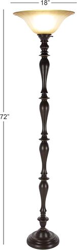 Deco 79 Polystone Room Torchiere Antique Style Turned Floor Lamp with Cream Glass Shade, Standing Lamp 16" x 16" x 72", Brown in Saudi Arabia