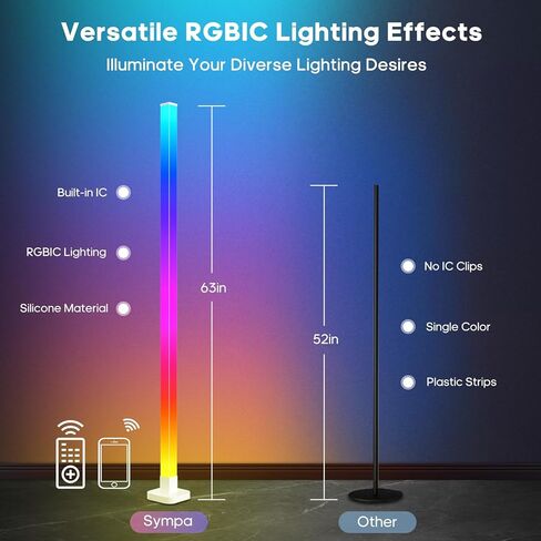 sympa 2PCS RGBIC Floor Lamp-63''Smart LED Corner Light with Alexa, App and Remote Control,360° Illumination, 16 Million DIY Colors and Music Sync - Color Changing Floor Lamp for Living Room Bedroom in Kuwait