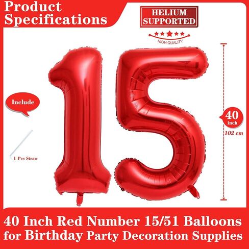 Red 11 Number Balloons, 40 Inch Giant Number 11 Balloons Foil Mylar Helium Red Number Balloons for 11th Birthday Party Supplies Anniversary Event Celebration Decorations in Kuwait
