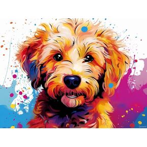 Golden Doodle Puppy Dog Teddy 5D فن الماس للبالغين، طقم طلاء ماسي DIY حفر كامل للديكور القماشي هدايا عيد الميلاد الديكور 12 × 16 بوصة / 30 × 40 سم