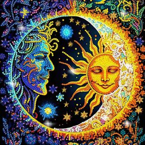 CEOVR Diamond Art Kits for Adults, 5D Special Shape Sun and Moon Diamond Painting Dots Crystal Rhinestones Gem Art, Adult Crafts Kits Arts and Crafts, Home Wall Decor 12 * 12in