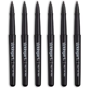 KINGART Studio Felt Tip Pens, 465-6, Medium Point, Set 6 Black Ink Markers
