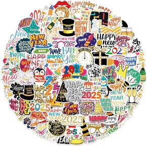 XZENTIRA 102 PCS Happy New Year Stickers 2025, Vinyl Waterproof Sticker New Years Eve Party Decorations, New Year Party Favors, New Year Supplies, Gift Decoration Stickers, NYE Decorations 2025