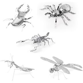 Set of 5 Metal Earth 3D Laser Cut Models - Bugs: Scorpion, Stag Beetle, Tarantula, Praying Mantis, & Dragonfly