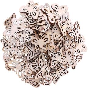 100pcs Mini Butterfly Shaped Wood DIY Craft Cutout Wooden Slices Embellishments Unfinished Wood Ornaments Home Decoration