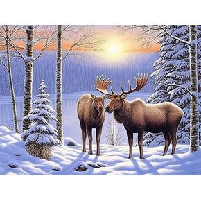 Diymood DIY 5D Diamond Painting by Number Kits, Diamond Painting Moose Winter Forest Paint with Diamonds Arts for Adults Full Drill Canvas Picture for Home Wall Decor 40x50cm(16x20inch)