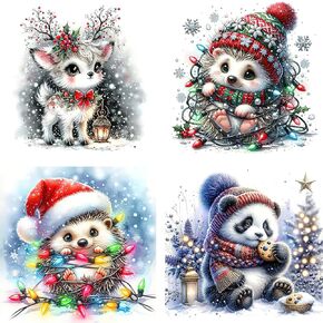 auremi 4pcs عيد الميلاد الماس مجموعات الطلاء للبالغين، مجموعات الفن الماس الحفر الكامل الماس لوحات للمبتدئين 5D جولة الماس الحيوان صور جوهرة الفن مجموعات الطلاء لديكور جدار المنزل 12x12 في