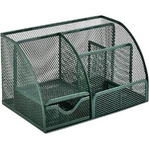 VANRA Office Supply Caddy Mesh Desk Organizer School Supply Holder 6 Compartments with Drawer (Green)