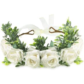 Honoson Dog Wedding Flower Collar Dog Wedding Attire Wreath Outfit Bow Pet Photo Prop Flowers Ring for Pets Cats and Puppy(Medium)
