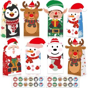 Christmas Treat Bags, 24Pcs Christmas Goody Bags for Kids with 24 Christmas Stickers, Christmas Paper Wrapping Bags, Christmas Gift Candy Cookies Bags for Holiday Classrooms Party Favors Supplies in Saudi Arabia