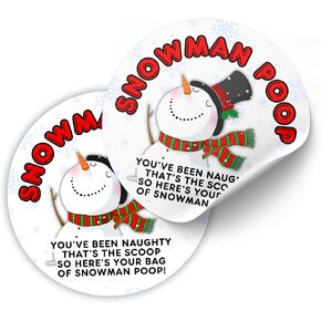 Snowman Poop Christmas Marshmallows in a Bag Gag Gift Sticker Labels | 40 pk 2" Circle Stocking Stuffer Candy Grouch Pills Magical Reindeer Food Sack